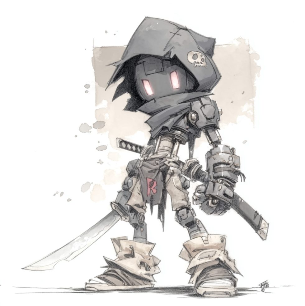 Kurogane, a samurai-styled bot carrying twin katanas.